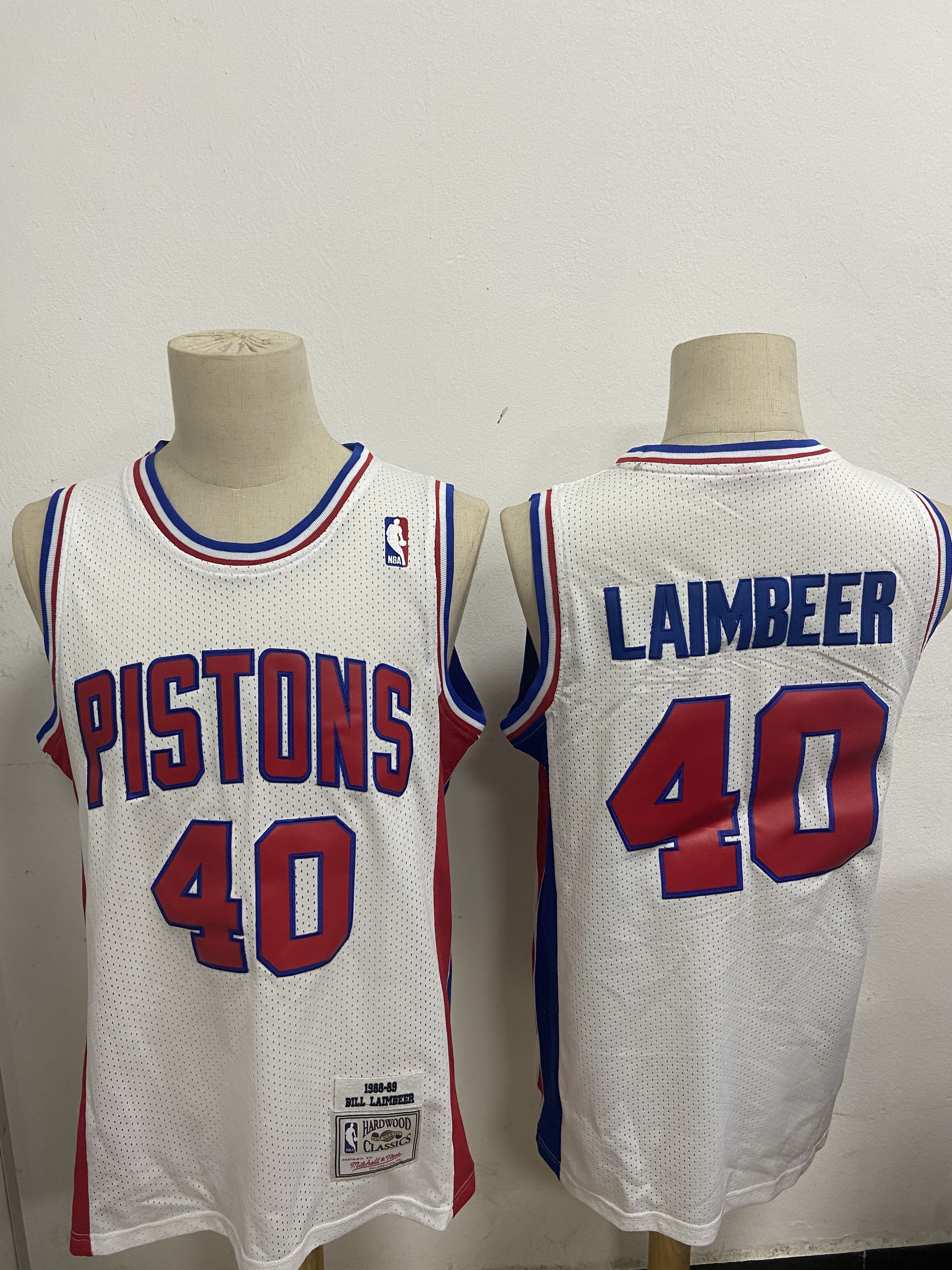 Men Detroit Pistons 40 Laimbeer White Throwback NBA Jerseys